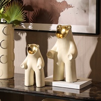 Flolenco Artisanat en céramique d'animaux fait à la main, accessoires de bureau, décoration de luxe légère pour la maison, salon, sculpture d'ours