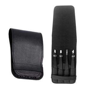 Bahasa Pro Private Label Ensemble de pinces à sourcils noires en acier inoxydable Étui en cuir PU Sac de beauté pour extension de cils pointus - Product Image 5