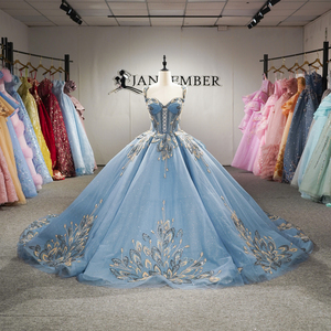 Robe de bal bleue de luxe avec bretelles, broderie de sequins, robe de Quinceañera, robe de princesse pour soirée de bal, Jancember - Product Image 3