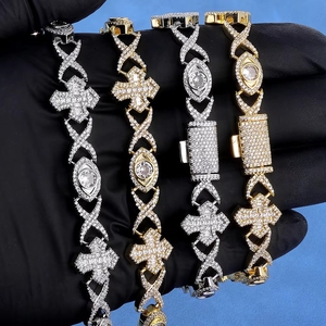 Joias Hip Hop: Pulseira e Colar Unissex de Elo Cubano em Latão Banhado a Ouro 15mm, com Cruz Olho Cravejada com Zircônia 5A - Presente - Product Image 1