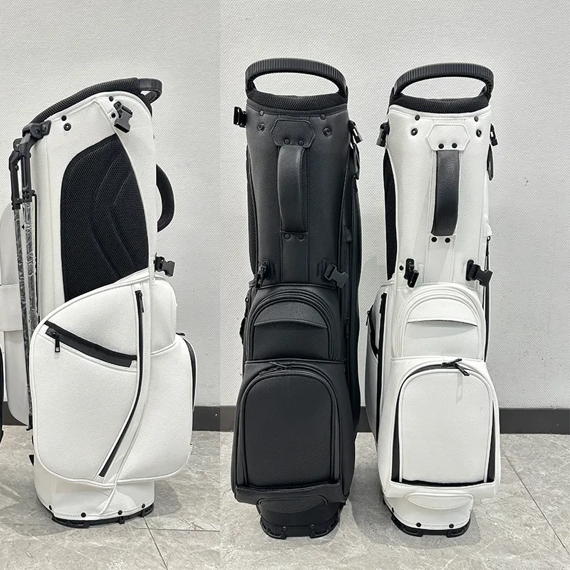 Hot sale black PU Leather golf bag Custom logo stand attachment Portable embroidery Golf stand Bag for men