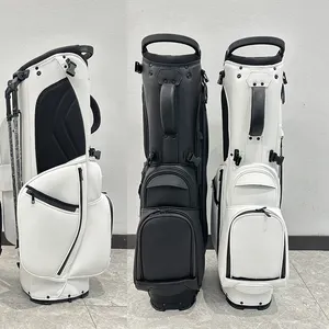 Hot Sale Black PU Leather Golf Bag Custom Logo Stand Attachment Portable Embroidery Golf Stand Bag For Men