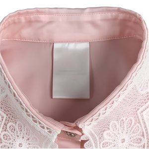 Blusa de Satén Rosa para Mujer con Cuello Peter Pan de Encaje, Dobladillo Asimétrico, Manga Larga, Corte Holgado, Estilo Dulce, con Botones - Product Image 6