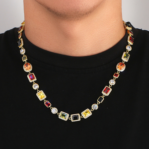 Collana <span class=keywords><strong>con</strong></span> perline <span class=keywords><strong>con</strong></span> pietre preziose multicolori da donna gioielli Zirconia Tennis 18K placcato <span class=keywords><strong>oro</strong></span> colorato pietra gemma catena da uomo - Product Image 4