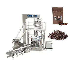 Automatic zipper pouch chocolate ball hard candy doypack sealing packing machine with 14 head weigher scale