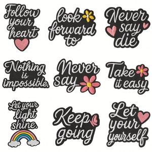 Nouveau Patch thermocollant noir avec broderie anglaise de lettres et mots motivants pour la décoration de vêtements et de pantalons - Product Image 2
