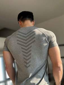 65%Nylon 35%Spandex Jacquard Material Quick Dry Muscle Fitting Sports <strong>Clothing</strong> Men's Gym Seamless T Shirt - Product Image 3