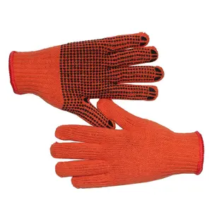 Fingers 7Gauge Orange Cotton / Polyester Knit Gloves Black PVC Dotted On Palm And Fingers Finger Tips To Strengthen Dots Luvas Guantes