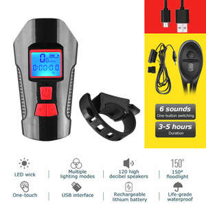 YOUME T6 自行车手电筒 4 种模式 USB 自行车灯带电脑喇叭塑料自行车前灯 - Product Image 2