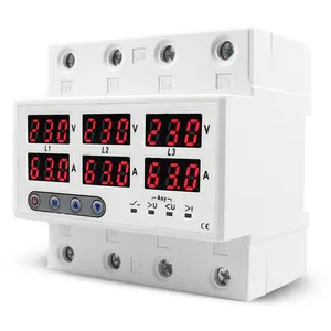 63A 3P+N Three-Phase Adjustable Voltage And Current Relay Protector Adjustable Current Limiter Protection Overcurrent Protection