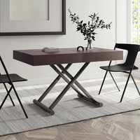 Panneau de table à manger et de table basse en noyer noir extensible simple et relevable moderne de luxe cadre en métal de style bois pour la maison