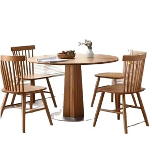 Mesa de comedor redonda de madera de cerezo nórdico, estructura estable de madera maciza para uso doméstico - Product Image 5