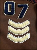 Veste de baseball vintage marron avec logo personnalisé, streetwear pour hommes, veste à lettres brodées, veste bomber en laine de haute qualité