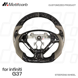 พวงมาลัยคาร์บอนฟอร์จแบบกำหนดเองสำหรับ Infiniti G37 G35 G35S G37S EX37 EX35 Q60 IPL ปี 2007-2014 พร้อมหุ้มหนังแบบเจาะรู - Product Image 2
