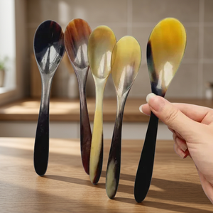 Cuillère à thé et à dessert en corne de buffle véritable de qualité supérieure, étanche, faite à la main, ustensiles artisanaux indiens pour le petit-déjeuner et les repas - Product Image 6