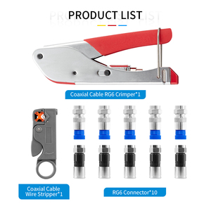 Набор инструментов для обжима коаксиального кабеля, 22 предмета: компрессионные инструменты и стриппер для проводов, набор инструментов для коннекторов F RG6, ручной, OEM-упаковка, для коаксиального кабеля - Product Image 2