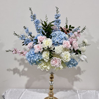 Susunan Bunga Delphinium Mawar Sutra Buatan Warna Putih Pink Debu, Diameter 50cm, Dekorasi Meja Pernikahan, Dekorasi Dalam Ruangan