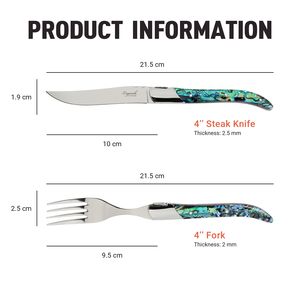 Lot de 6 couteaux à steak style Laguiole en acier inoxydable, lame de 5 pouces, manche en véritable nacre, design ambidextre - Product Image 5