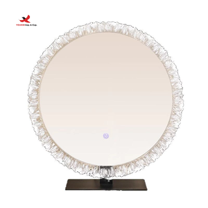 Espejo de pie de lujo chapado en oro con luz inteligente para baño, espejo redondo de tocador para dormitorio, uso en hoteles, alta calidad - Product Image 1