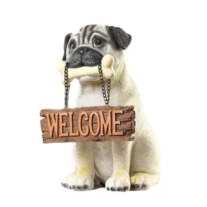 Bán Buôn Nhựa Chuyển Động Kích Hoạt Pug Dog Welcome Đăng Bức Tượng