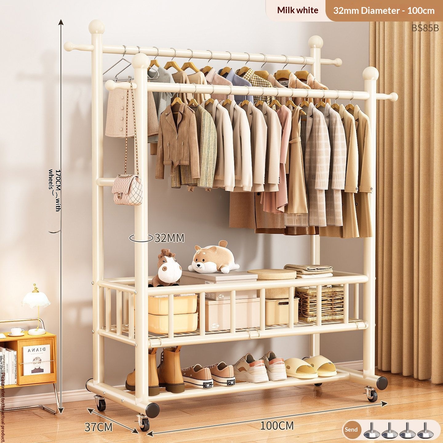 clothes hanger-32-tube double-bar-100 cm-off-white