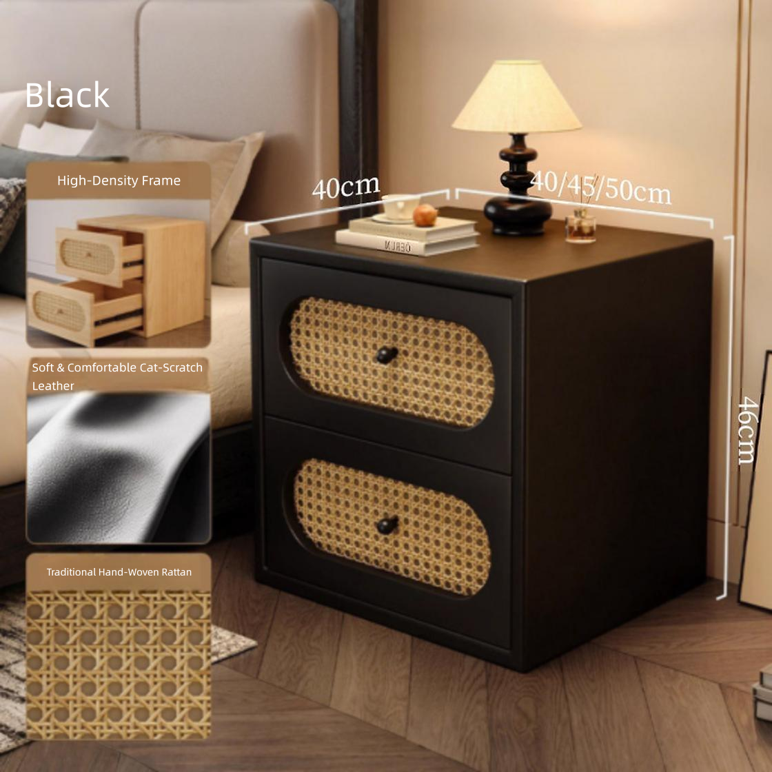 Starry sky black [solid wood drawers + ancient handmade rattan]