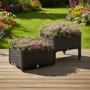 Juego de Macetas de Plástico Marrón con Autorriego, Cuadradas, para Exteriores, Macetas Elevadas para Jardín - Product Image 2