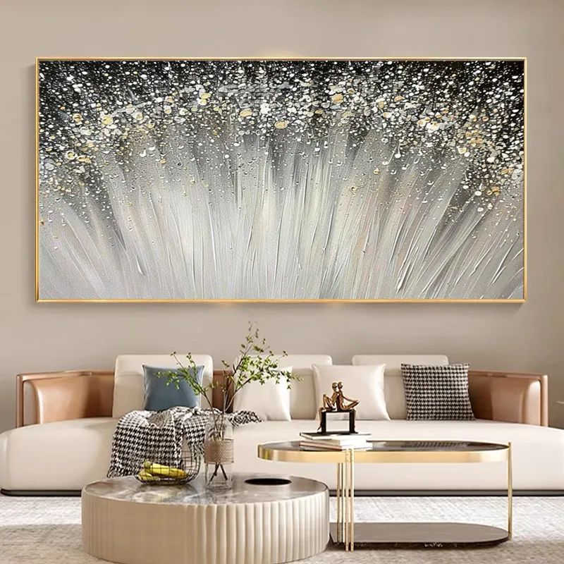 Glitter wall art hand painted abstract Textured art oil painting on canvas Large wall art painting for hotel living room decor