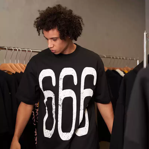 เสื้อยืดคอกลมขนาดโอเวอร์ไซส์240 GSM ใช้ได้ทั้งชายและหญิงเสื้อปล่อยโลโก้ผ้าฝ้าย100% ลายตัวอักษรถักนิตติ้ง - Product Image 2