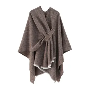 Dames Grote Kruis Voorkant Poncho Wrap Topper Elegante Sjaals Cape Voor Herfst Winter Volwassen 100% Polyester Wasbare Effen Winter Sjaal