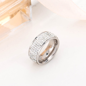 yunnique European American Korean Style Trendy <b>Ring</b> With Multiple Rows Of Diamonds <b>Titanium</b> Steel Unisex Party Jewelry - Product Image 4