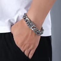 Chunky Skull Bracelet En Acier Inoxydable Cubain Lien Rétro Gothique Bijoux De Mode pour Hommes