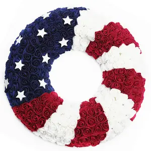 美国独立日花圈人造玫瑰花花圈美国国旗花圈
