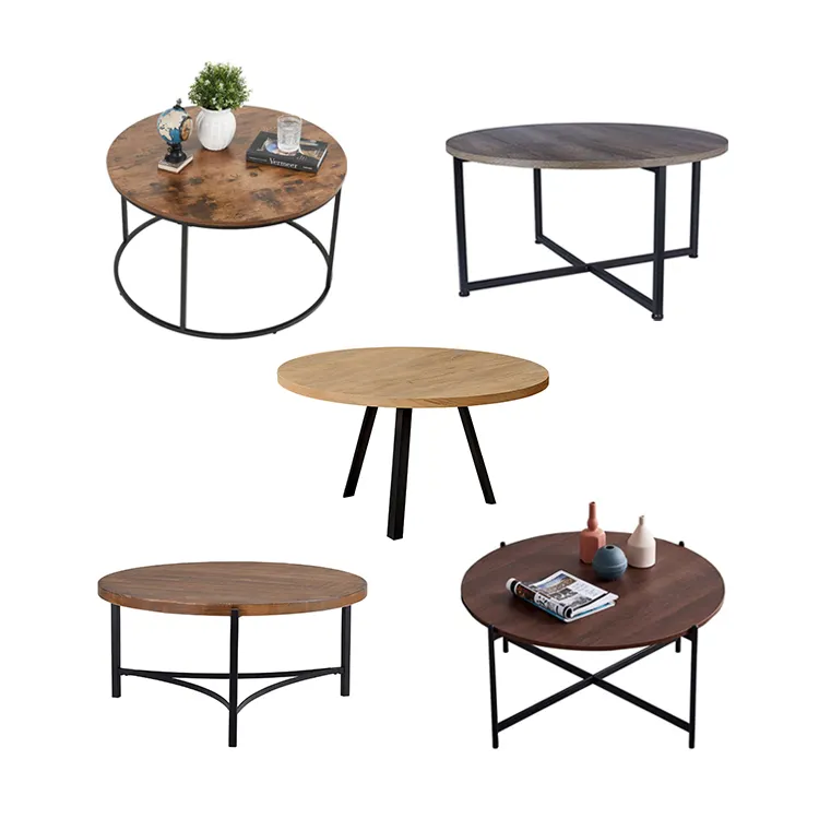 Table basse ronde en bois Mdf, design nordique moderne, minimaliste, moderne, en métal et en bois, meubles de salon, hôtel