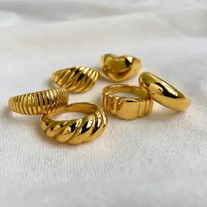 Vintage Edelstahl Weihnachts schmuck Twisted Rope Siegelringe 18 Karat Gold Ringe für Männer Frauen Gravierte Streifen Geflochtener Ring