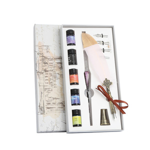 빈티지 서예 유리 딥 펜 깃털 퀼 펜 세트 4 Nibs <span class=keywords><strong>5</strong></span> 잉크 부드러운 서예 담근 펜 잉크 키트 선물 - Product Image 6