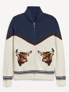 Cardigan da Uomo con Collo a Scialle e Zip, Motivo Toro Occidentale, <span class=keywords><strong>Maglia</strong></span> Calda Invernale - Product Image 1