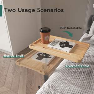 Étagère de lit en bois de couleur bois, plateau de lit multifonctionnel rotatif à 360 degrés, plateau de lit réglable en hauteur - Product Image 5