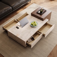 Table basse en travertin et meuble TV combinés, style mi-siècle, rectangulaire, moderne, simple, personnalisable, avec rangement pour salon