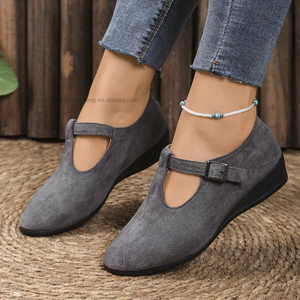Zapatos de tacón de cuña de ante para mujer, talla grande, estilo británico, con punta hueca, sin cordones, novedad de otoño, venta al por mayor 43 - Product Image 2