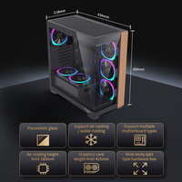 Lovingcool Casing PC ATX warna hitam, Casing game meja komputer menara menara penuh kabinet PC dengan pilar kayu