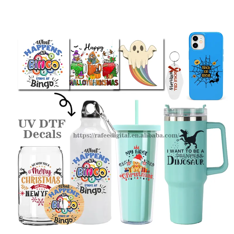 Bulk Custom 3" 3.5" 4" Small Christmas Halloween Easter UV-DTF Sticker UV DTF Decals for Shot Glass Cup Keychain Phone Case Pen