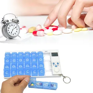 Portable 7 Day 28 Slots Timer Pill Storage Box Electronic Weekly Medicine Organizer 28 Grids Pill Case With Alarm Timer