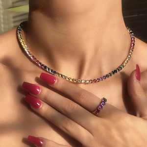 Collana Choker Tennis con Pavé di Zirconi CZ da 4mm Arcobaleno di Alta Qualità per Donna, <span class=keywords><strong>Gioielli</strong></span> Placcati Oro Stile Hip Hop alla Moda per Matrimoni - Product Image 3
