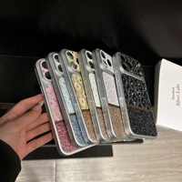 Étui de téléphone de luxe en TPU+PC antidérapant, brillant, avec strass et blocs de couleur pour iPhone 18 17 16 15 14 13 Pro Max