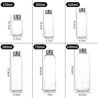 Botol Air Kaca Borosilikat 350ml 500ml 1000ml dengan Tutup Sekrup, Botol Minuman Bening Isi Ulang untuk Suplemen, Logo Dapat Disesuaikan