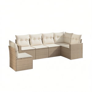 Pe <b>Rattan</b> Garden <b>Sofa</b> Set 6 Seater Outdoor Furniture Durable Contemporary Design Beige - Product Image 1