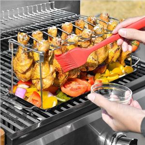 Support de rôtissoire en acier inoxydable à 14 fentes pour pilons de poulet BBQ avec grille d'égouttement pour cuisse de poulet - Product Image 5