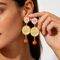 ZA Zomerse Frisse Schattige Geschilderde Bloem Oranje Hanger Pastorale Stijl Bloemige Fruit-Element Legering Dames Oorbellen Grensoverschrijdend