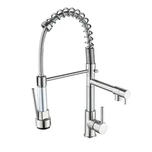 Sturdy Silver Pull Out Spring Kitchen Sink Faucet With Sprayer Flexible Single Handle Water Tap